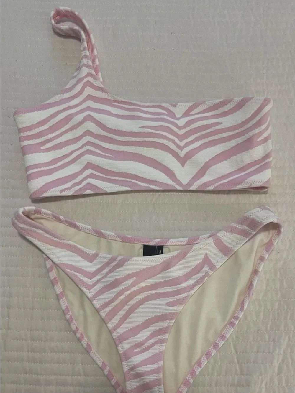 Triangl Swimwear Pink Zebra One-Shoulder Bikini Set